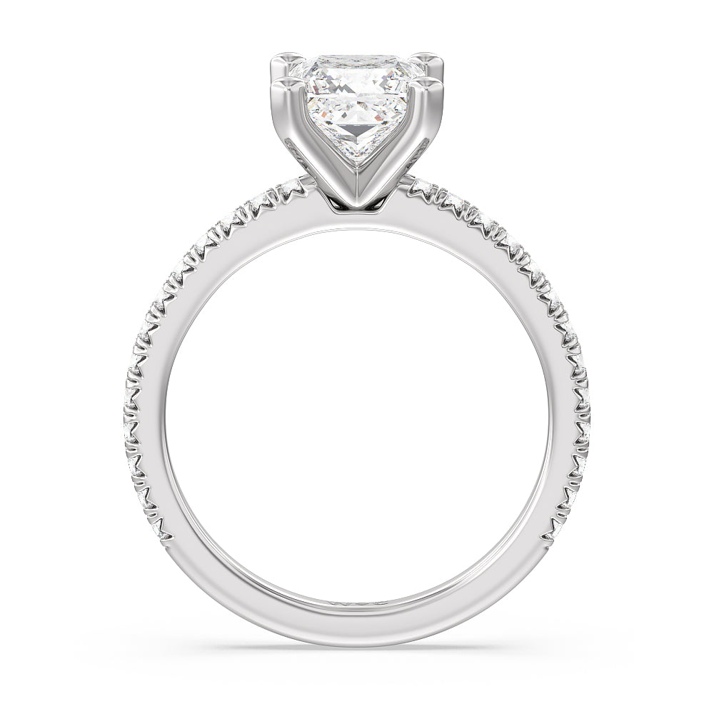 Orion Petite French Set Diamond Engagement Ring with Princess Cut Diamond in 14KT Platinum view 2
