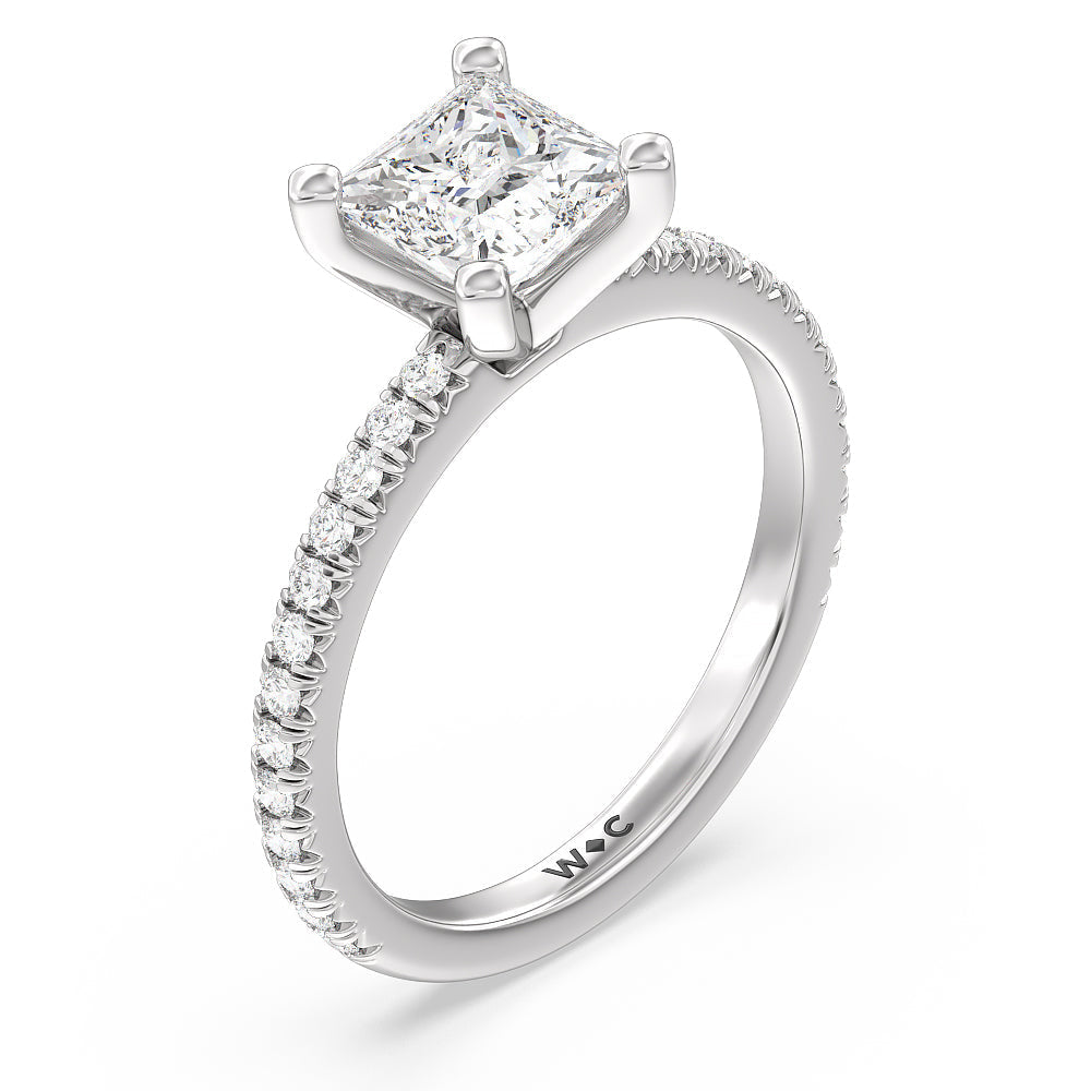 Orion Petite French Set Diamond Engagement Ring with Princess Cut Diamond in 14KT Platinum view 3
