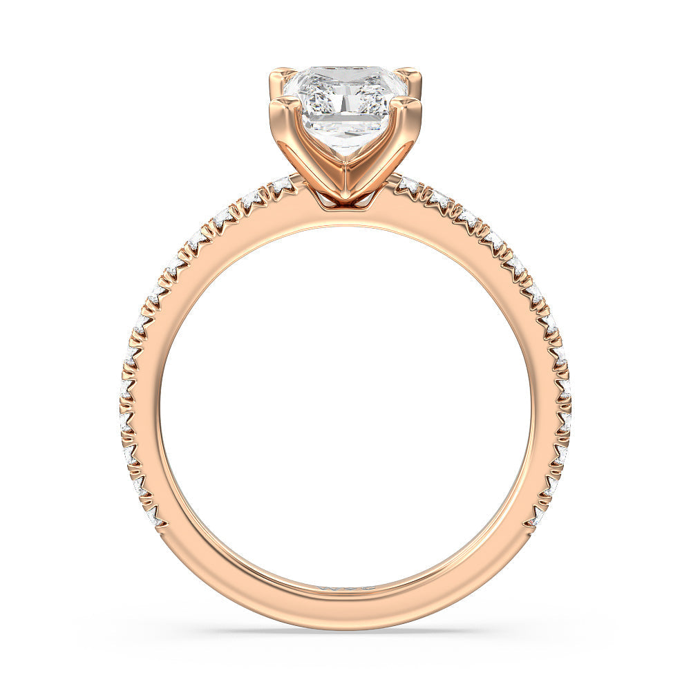 Orion Petite French Set Diamond Engagement Ring with Radiant Cut Diamond in 14KT Rose Gold view 2
