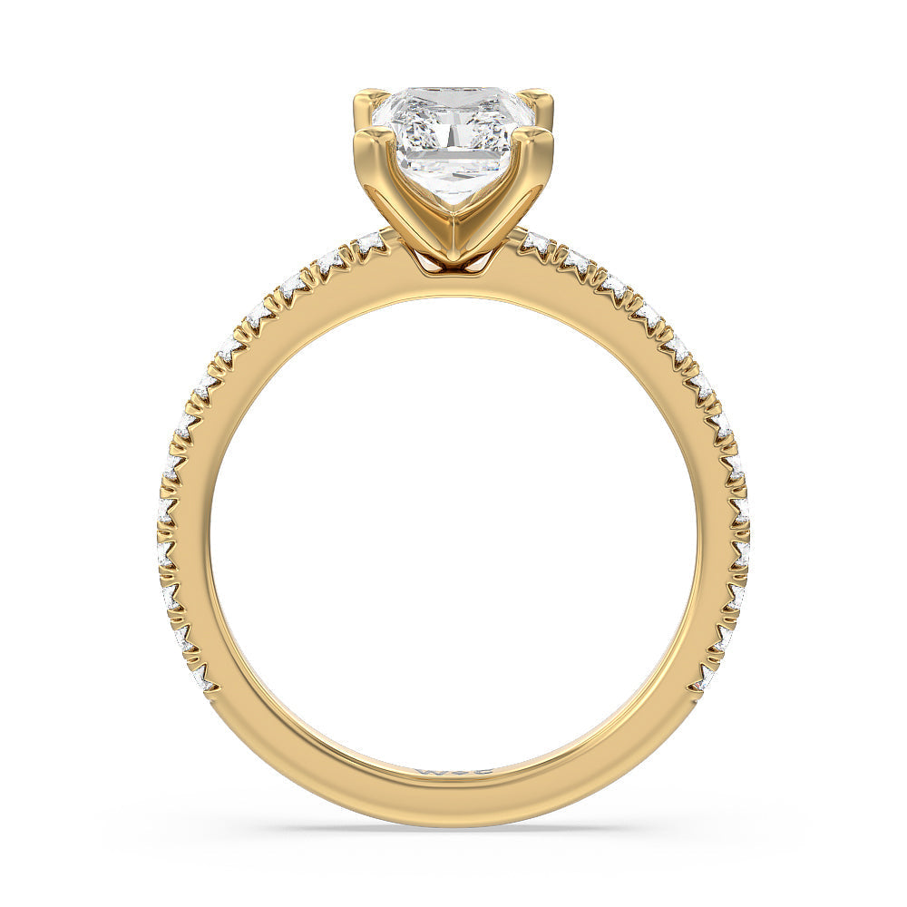 Orion Petite French Set Diamond Engagement Ring with Radiant Cut Diamond in 14KT Yellow Gold view 2

