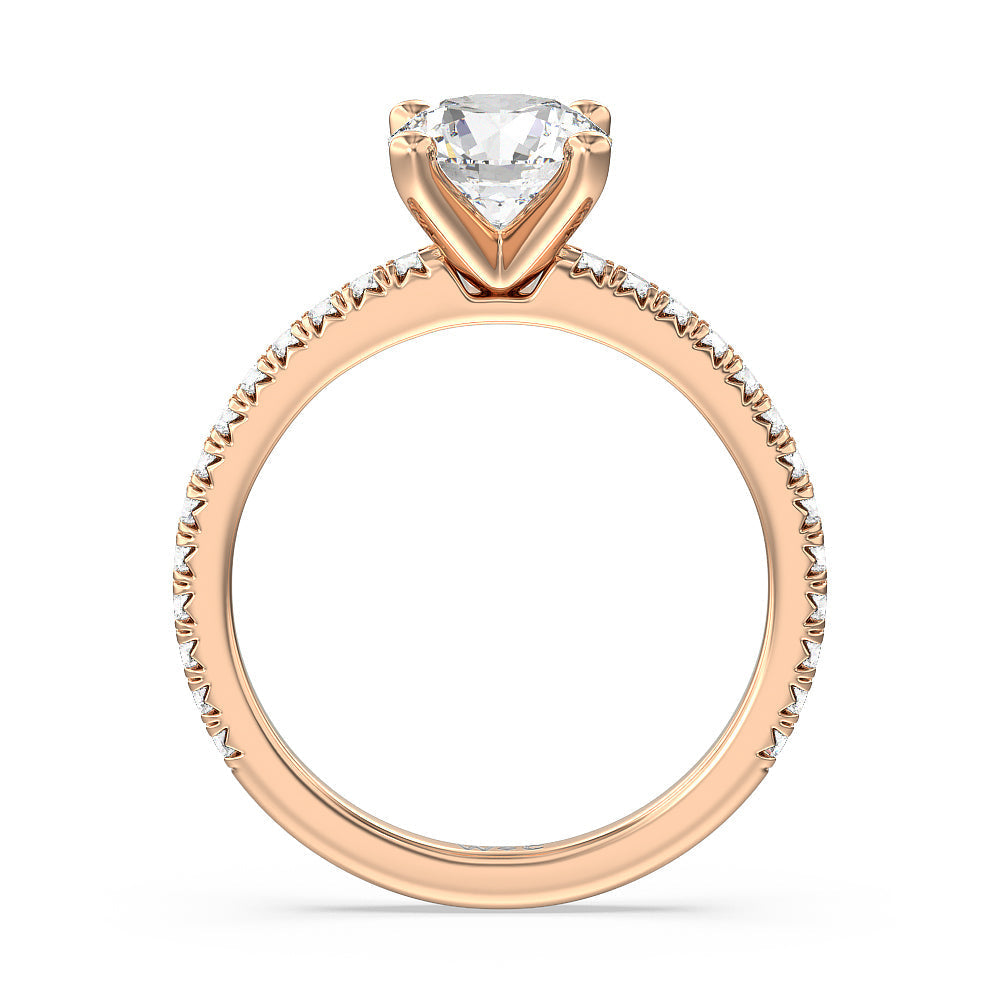 Orion Petite French Set Diamond Engagement Ring with Round Cut Diamond in 14KT Rose Gold view 2
