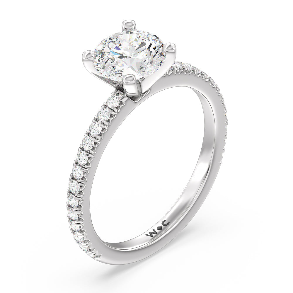 Orion Petite French Set Diamond Engagement Ring with Round Cut Diamond in 14KT Platinum view 3
