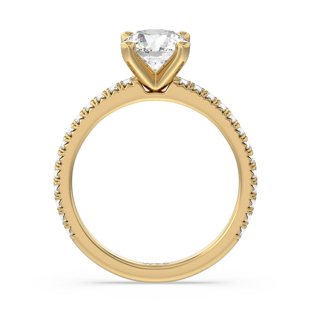 Orion Petite French Set Diamond Engagement Ring with Round Cut Diamond in 14KT Yellow Gold view 2
