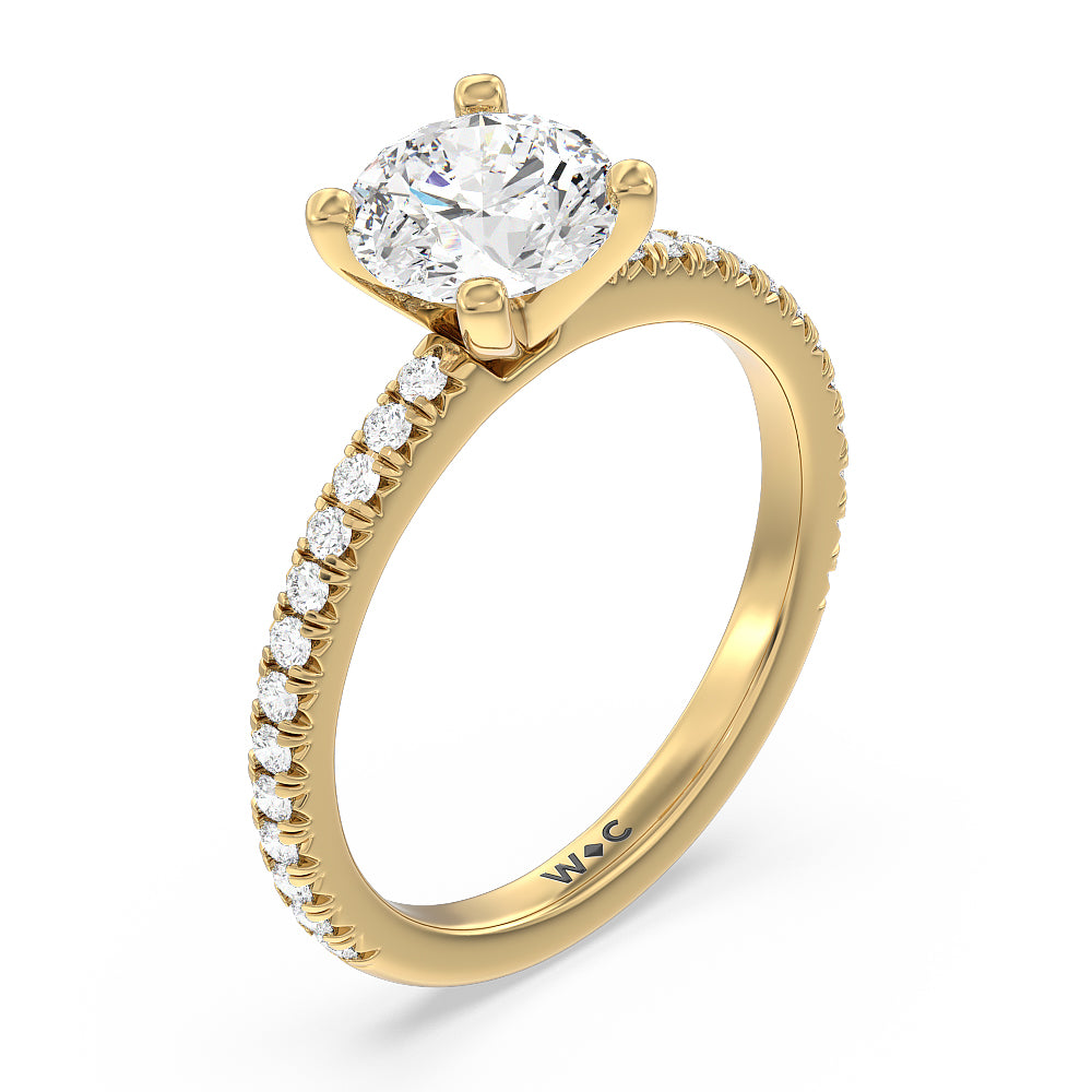 Orion Petite French Set Diamond Engagement Ring with Round Cut Diamond in 14KT Yellow Gold view 3
