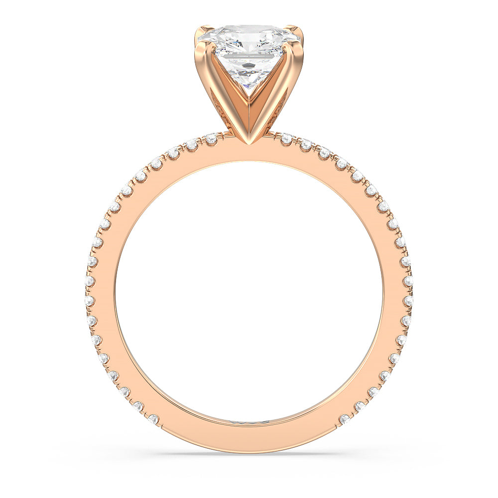 Ara Fine Classic Pave Diamond Engagement Ring with Asscher Cut Diamond in 14KT Rose Gold view 2
