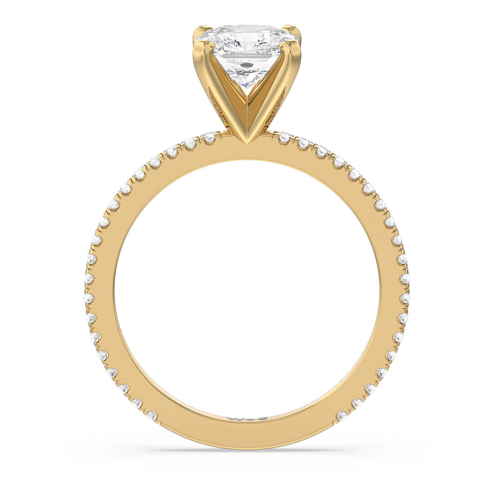Ara Fine Classic Pave Diamond Engagement Ring with Asscher Cut Diamond in 14KT Yellow Gold view 2

