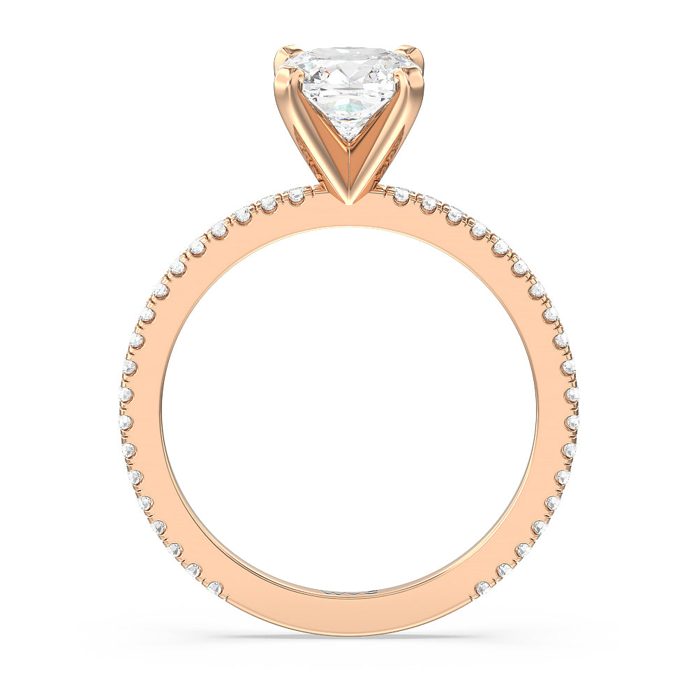 Ara Fine Classic Pave Diamond Engagement Ring with Cushion Cut Diamond in 14KT Rose Gold view 2
