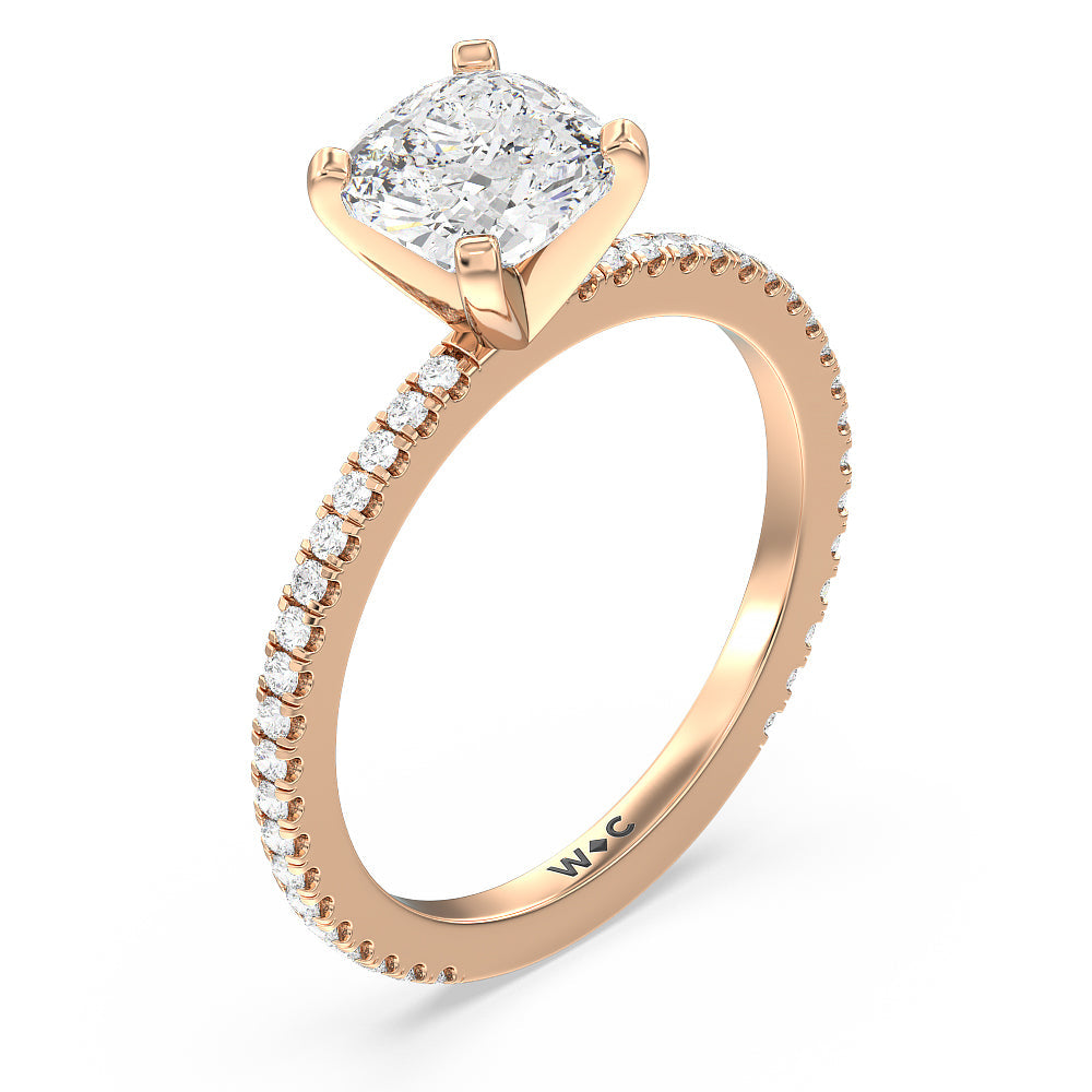 Ara Fine Classic Pave Diamond Engagement Ring with Cushion Cut Diamond in 14KT Rose Gold view 3
