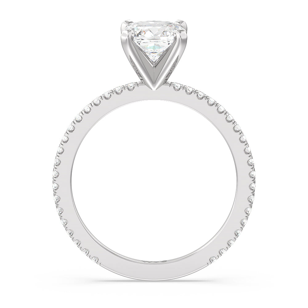 Ara Fine Classic Pave Diamond Engagement Ring with Cushion Cut Diamond in 14KT Platinum view 2
