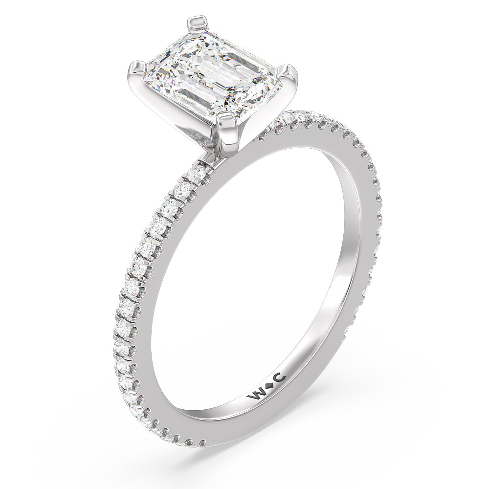 Ara Fine Classic Pave Diamond Engagement Ring with Emerald Cut Diamond in 14KT Platinum view 3
