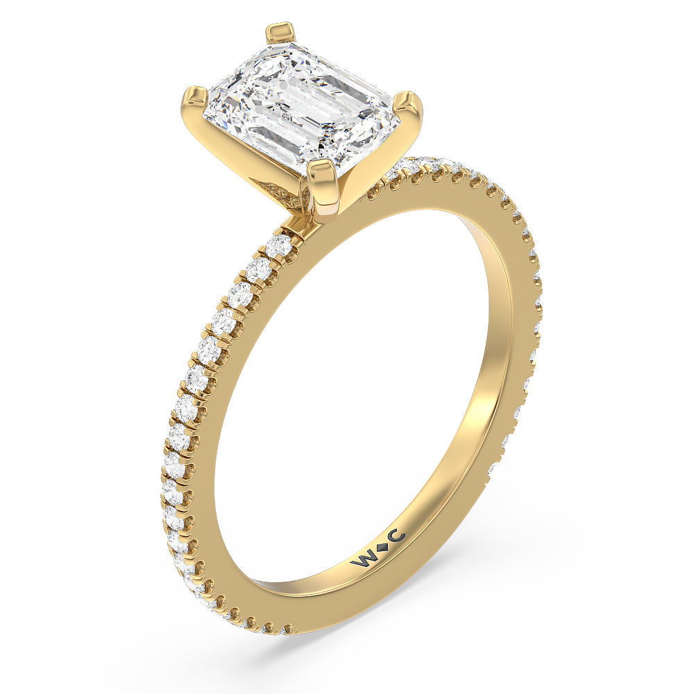 Ara Fine Classic Pave Diamond Engagement Ring with Emerald Cut Diamond in 14KT Yellow Gold view 3
