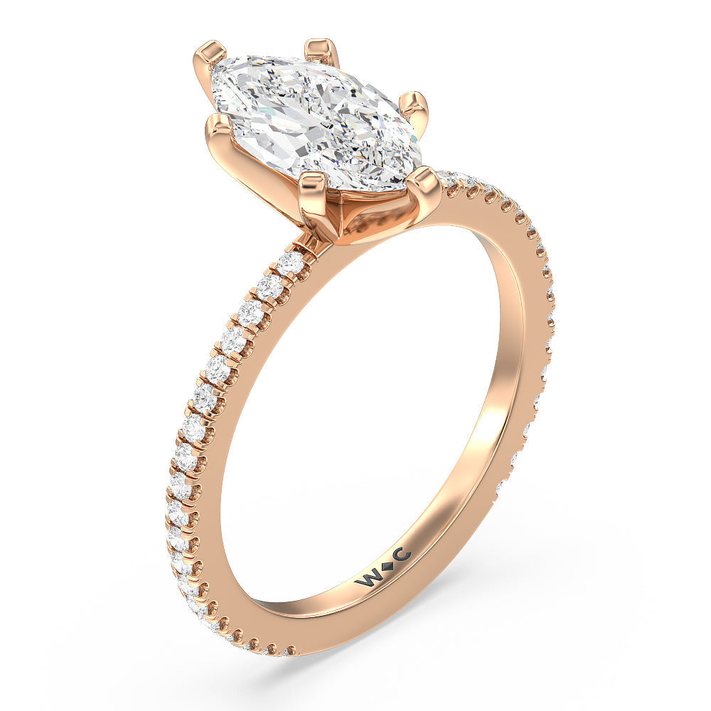 Ara Fine Classic Pave Diamond Engagement Ring with Marquise Cut Diamond in 14KT Rose Gold view 3
