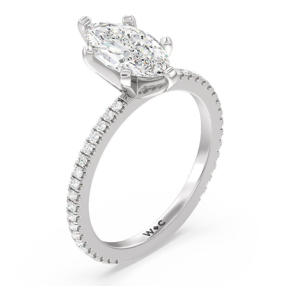 Ara Fine Classic Pave Diamond Engagement Ring with Marquise Cut Diamond in 14KT Platinum view 3
