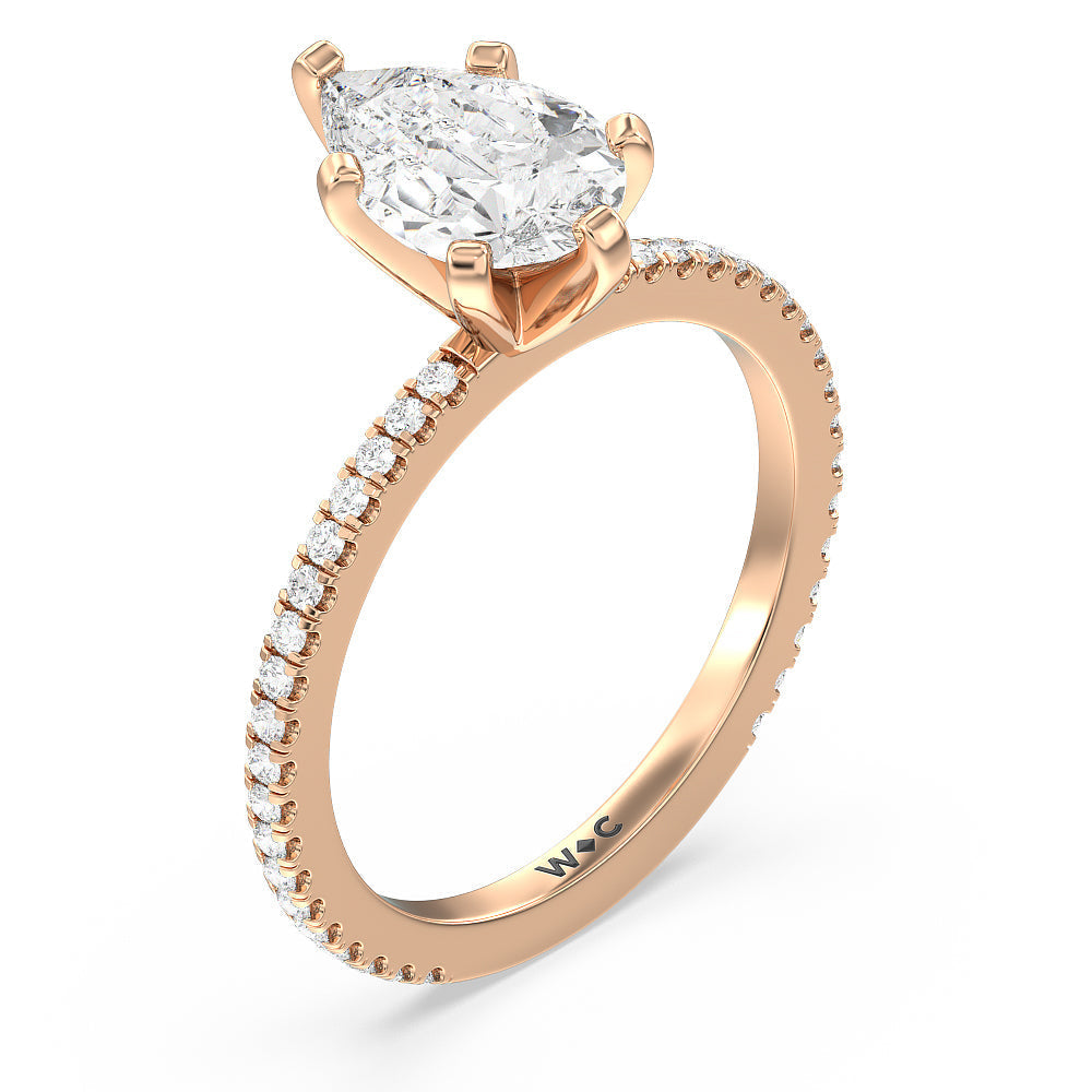 Ara Fine Classic Pave Diamond Engagement Ring with Pear Cut Diamond in 14KT Rose Gold view 3

