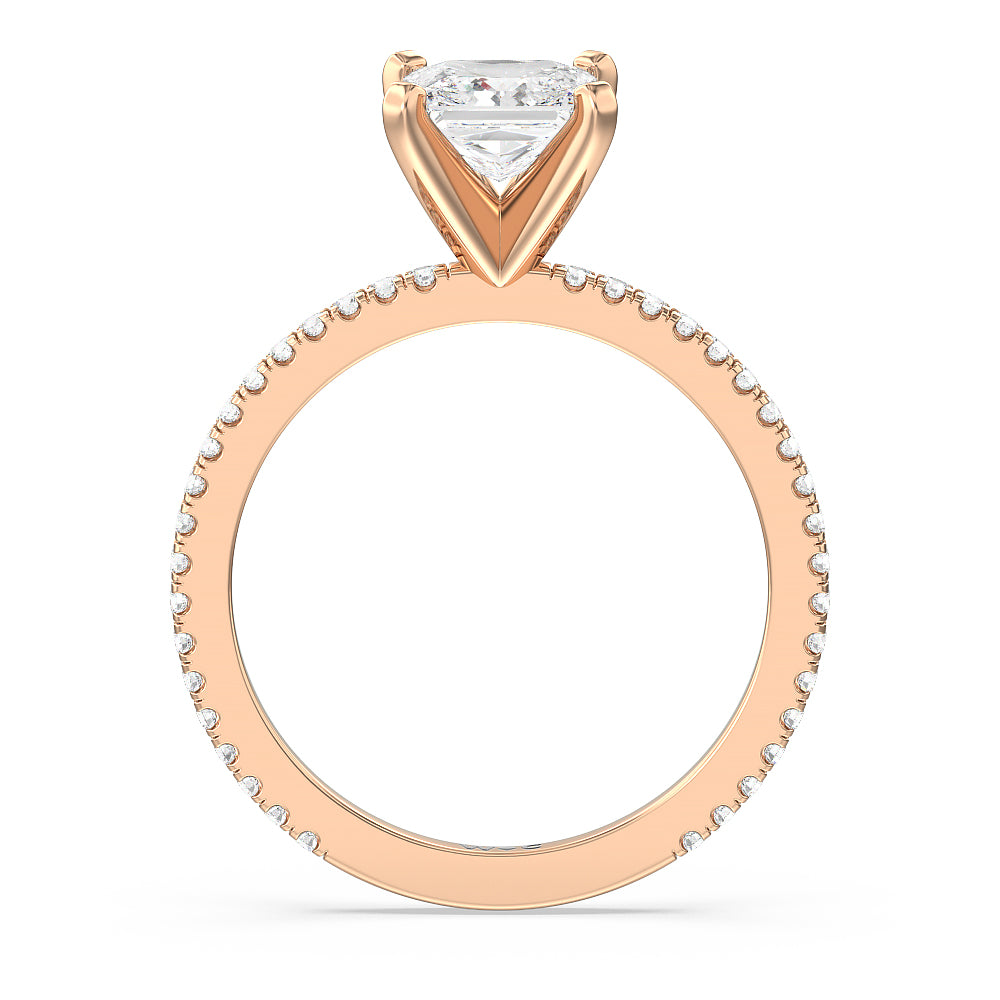 Ara Fine Classic Pave Diamond Engagement Ring with Princess Cut Diamond in 14KT Rose Gold view 2
