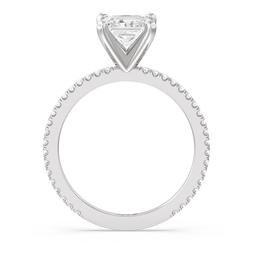 Ara Fine Classic Pave Diamond Engagement Ring with Princess Cut Diamond in 14KT Platinum view 2
