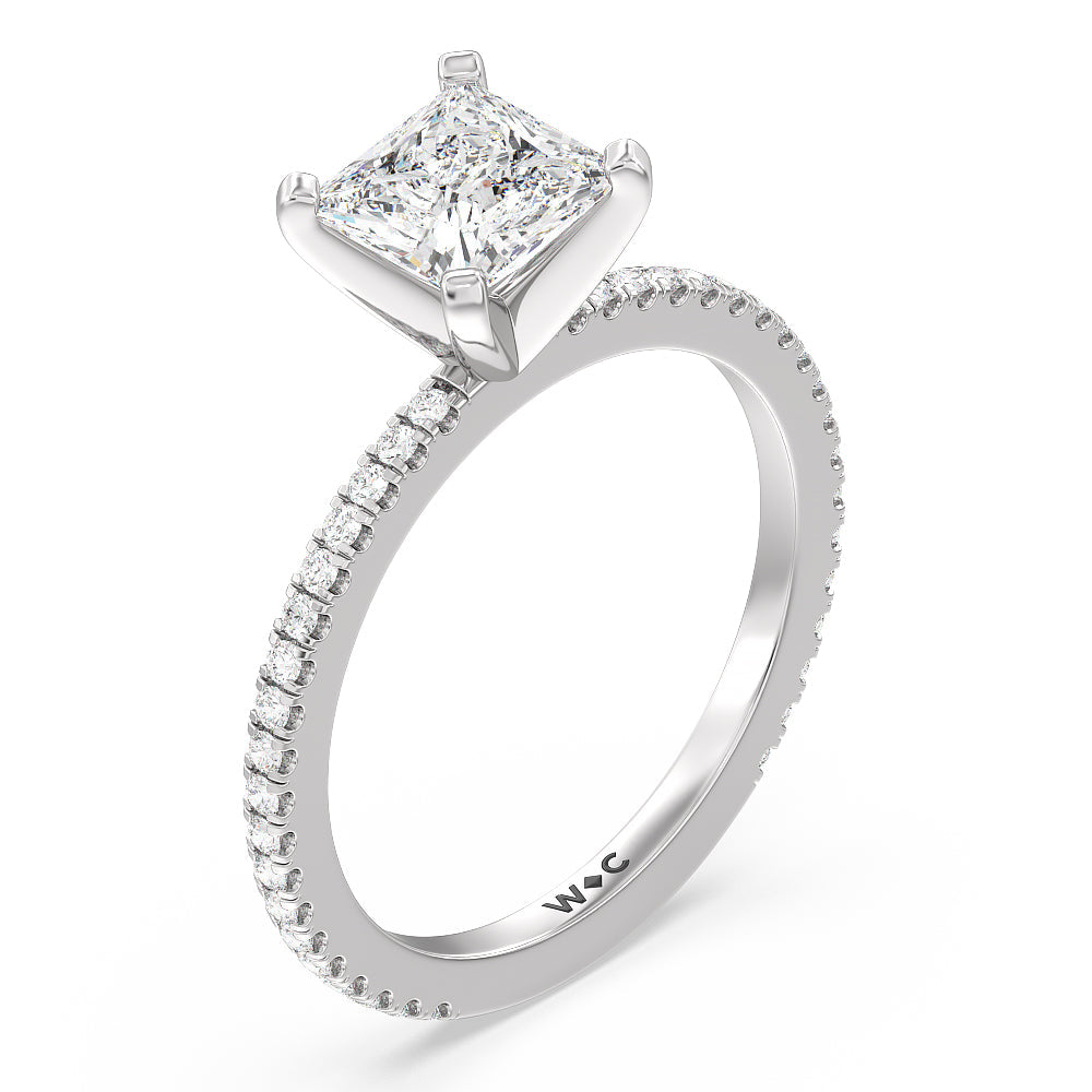 Ara Fine Classic Pave Diamond Engagement Ring with Princess Cut Diamond in 14KT Platinum view 3
