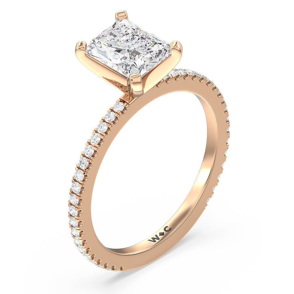 Ara Fine Classic Pave Diamond Engagement Ring with Radiant Cut Diamond in 14KT Rose Gold view 3
