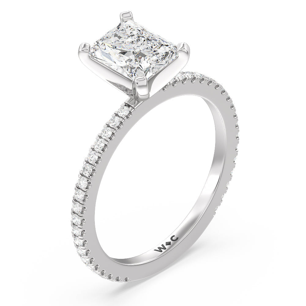 Ara Fine Classic Pave Diamond Engagement Ring with Radiant Cut Diamond in 14KT Platinum view 3
