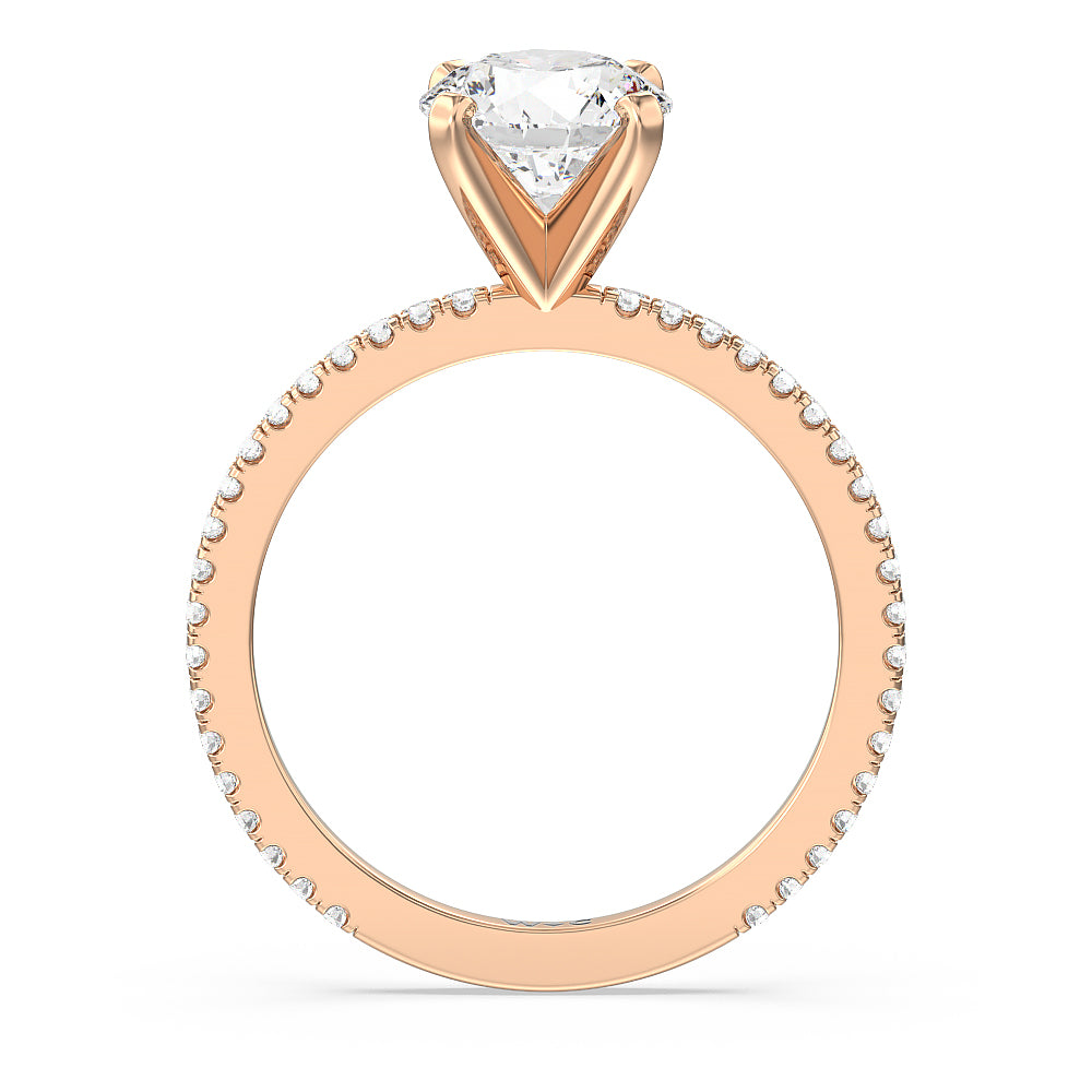 Ara Fine Classic Pave Diamond Engagement Ring with Round Cut Diamond in 14KT Rose Gold view 2

