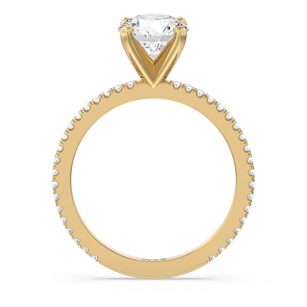 Ara Fine Classic Pave Diamond Engagement Ring with Round Cut Diamond in 14KT Yellow Gold view 2
