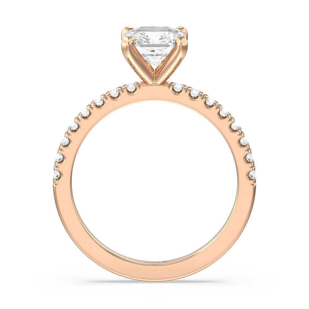 Vela Classic Pave Diamond Engagement Ring with Asscher Cut Diamond in 14KT Rose Gold view 2
