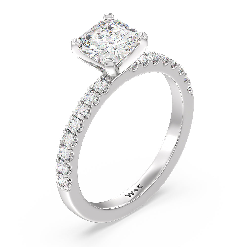 Vela Classic Pave Diamond Engagement Ring with Asscher Cut Diamond in 14KT Platinum view 3
