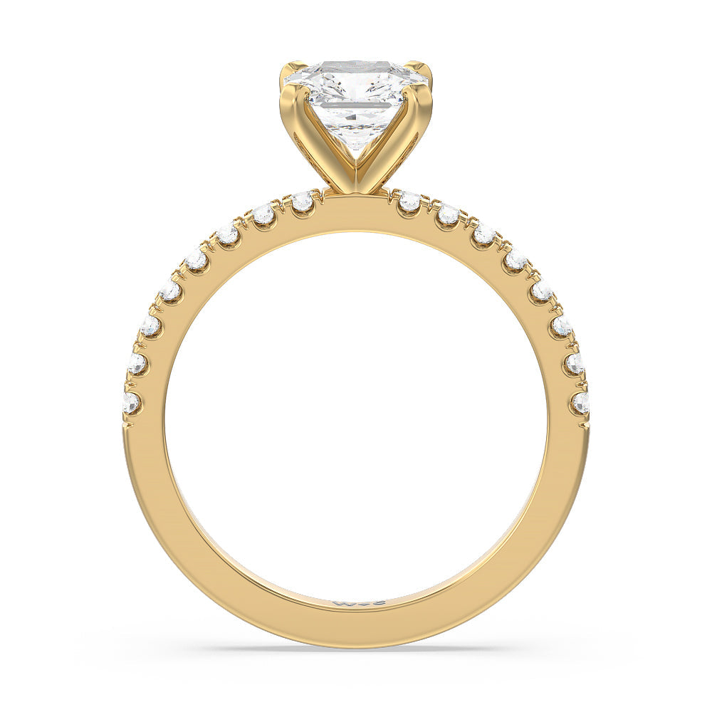 Vela Classic Pave Diamond Engagement Ring with Asscher Cut Diamond in 14KT Yellow Gold view 2
