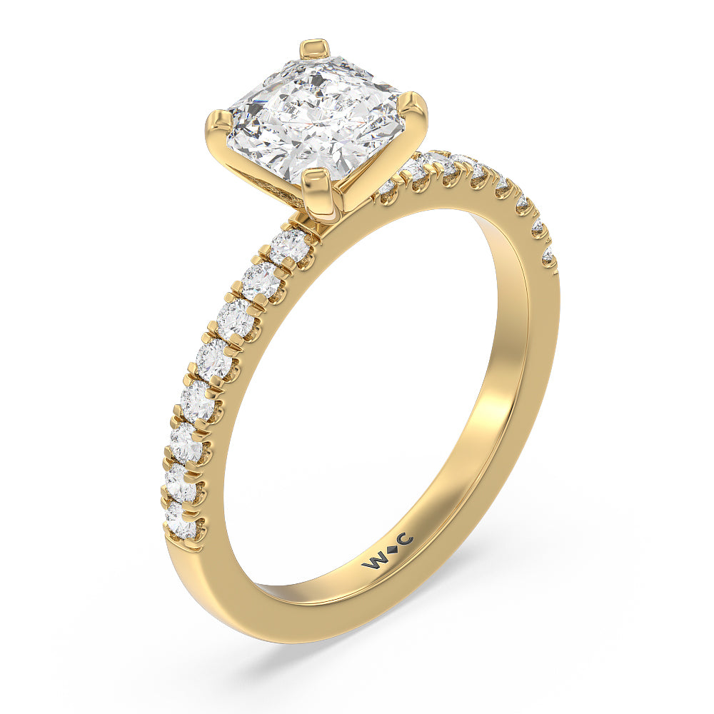 Vela Classic Pave Diamond Engagement Ring with Asscher Cut Diamond in 14KT Yellow Gold view 3
