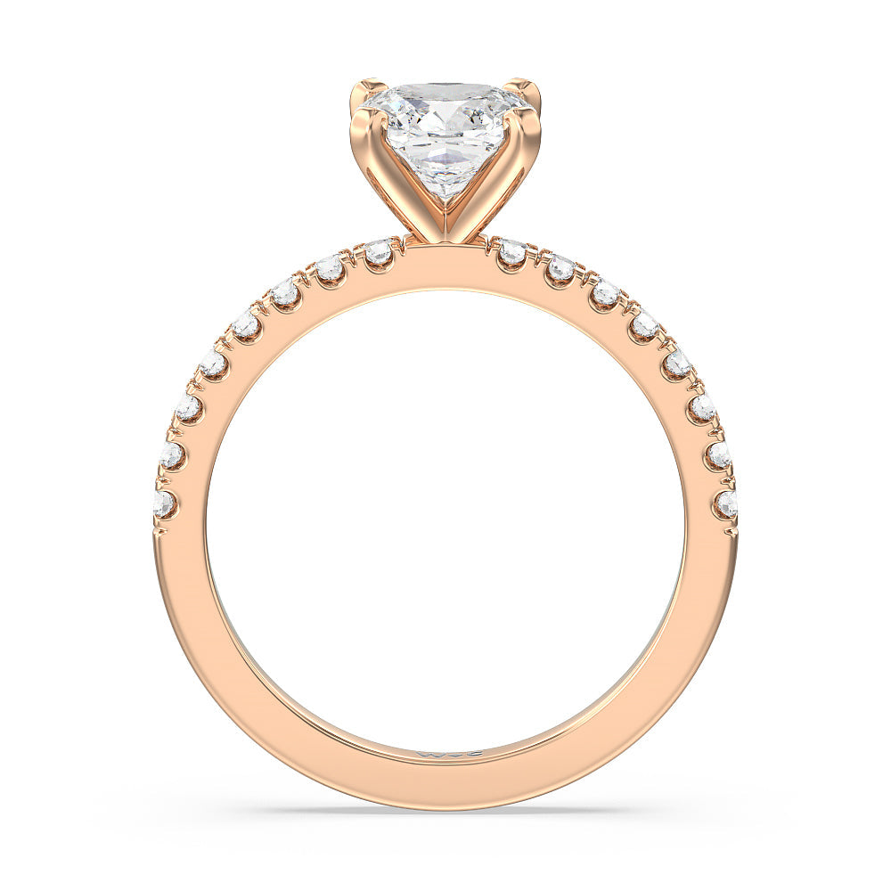 Vela Classic Pave Diamond Engagement Ring with Cushion Cut Diamond in 14KT Rose Gold view 3
