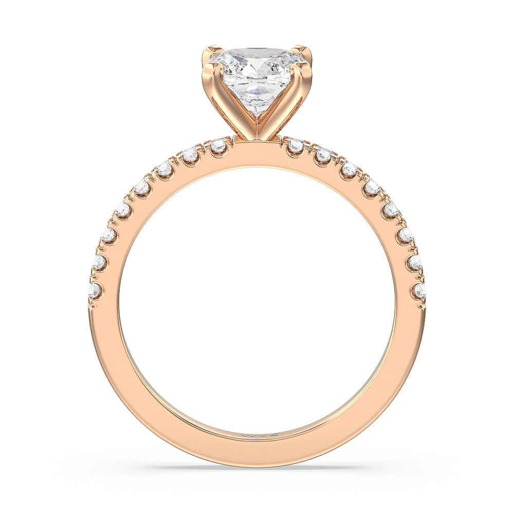Vela Classic Pave Diamond Engagement Ring with Cushion Cut Diamond in 14KT Rose Gold view 3
