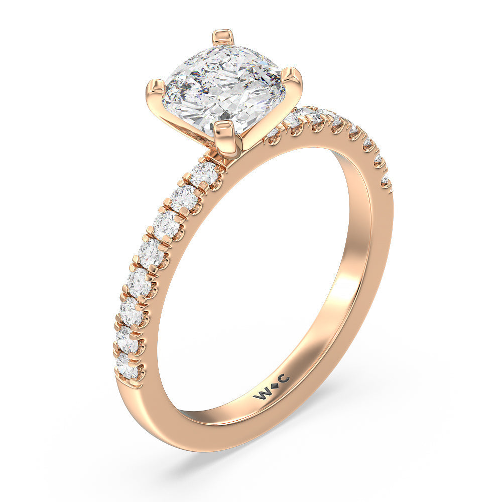 Vela Classic Pave Diamond Engagement Ring with Cushion Cut Diamond in 14KT Rose Gold view 4
