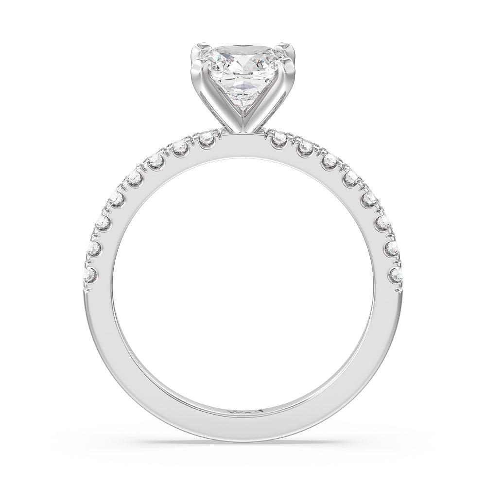 Vela Classic Pave Diamond Engagement Ring with Cushion Cut Diamond in 14KT Platinum view 3
