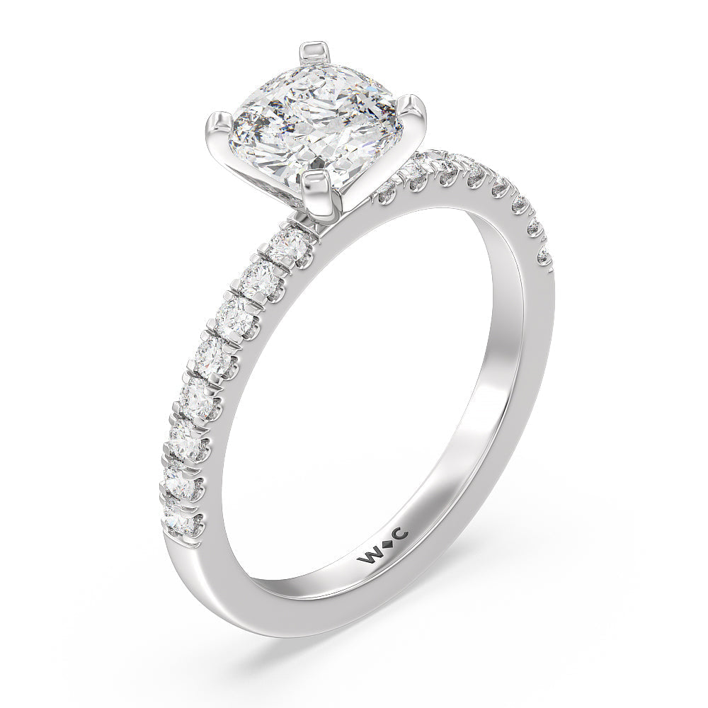 Vela Classic Pave Diamond Engagement Ring with Cushion Cut Diamond in 14KT Platinum view 4
