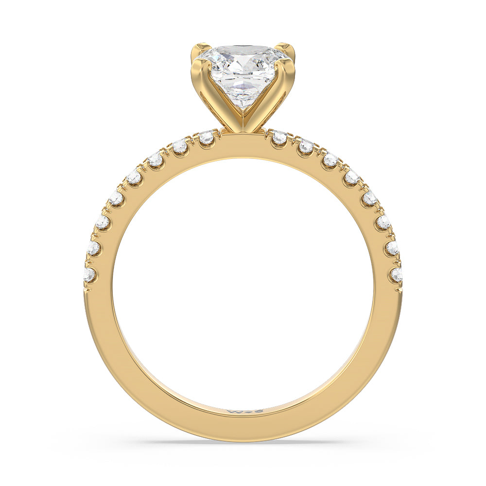 Vela Classic Pave Diamond Engagement Ring with Cushion Cut Diamond in 14KT Yellow Gold view 3
