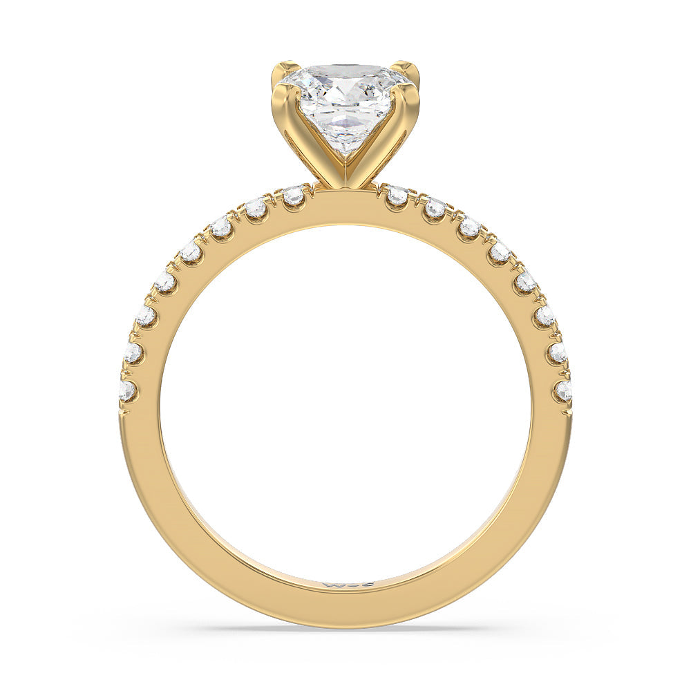 Vela Classic Pave Diamond Engagement Ring with Cushion Cut Diamond in 14KT Yellow Gold view 3
