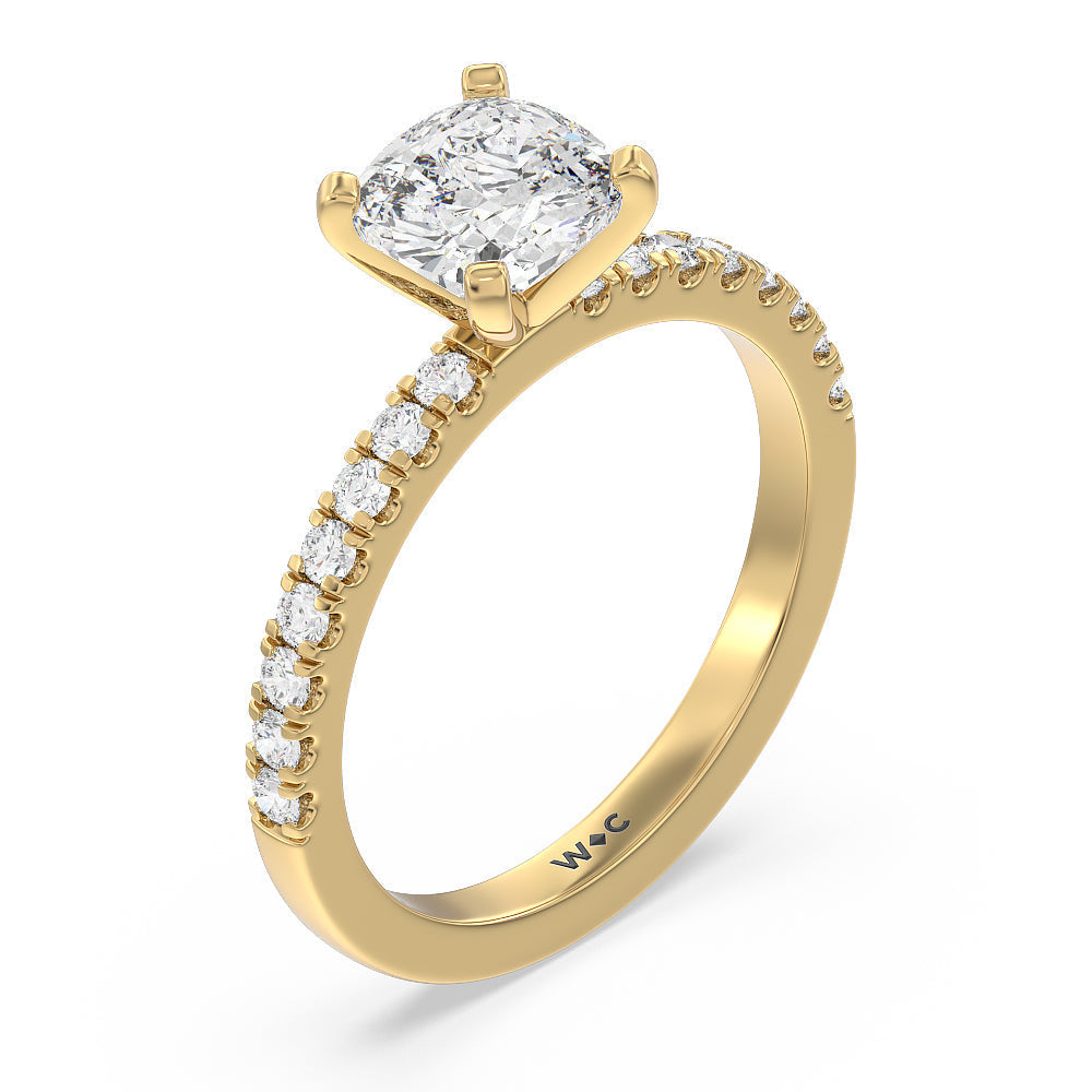 Vela Classic Pave Diamond Engagement Ring with Cushion Cut Diamond in 14KT Yellow Gold view 4
