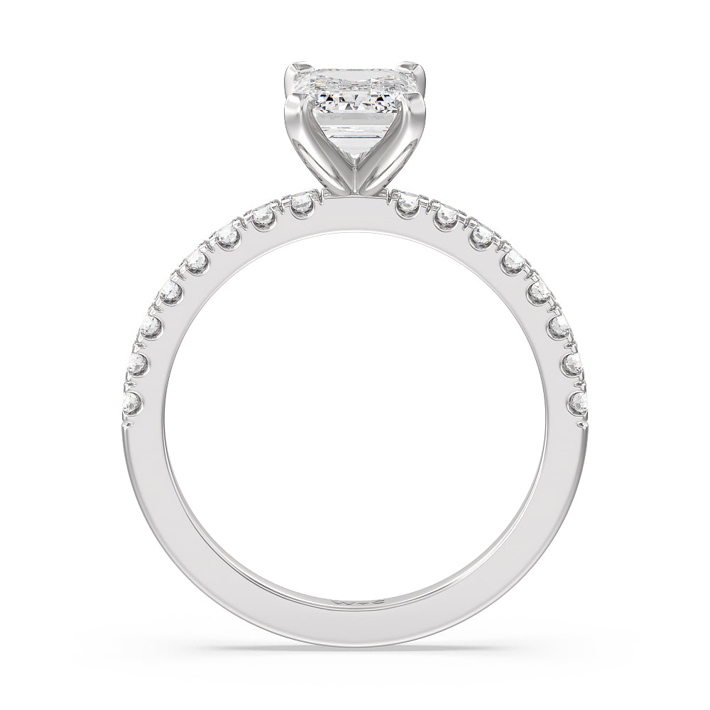 Vela Classic Pave Diamond Engagement Ring with Emerald Cut Diamond in 14KT Platinum view 2
