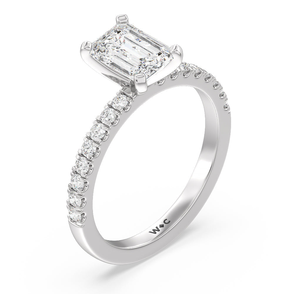Vela Classic Pave Diamond Engagement Ring with Emerald Cut Diamond in 14KT Platinum view 3
