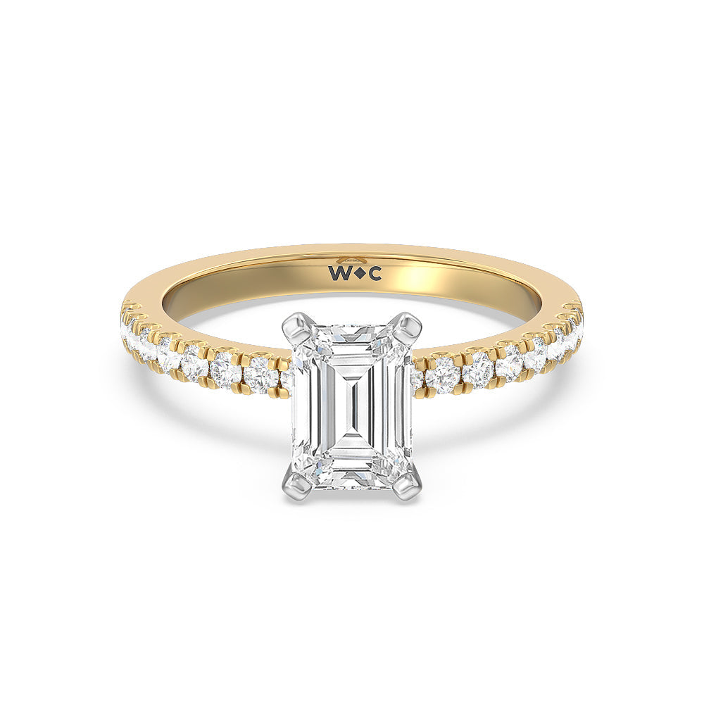 Vela Classic Pave Diamond Engagement Ring with Emerald Cut Diamond in 14KT White & Yellow Gold view 1
