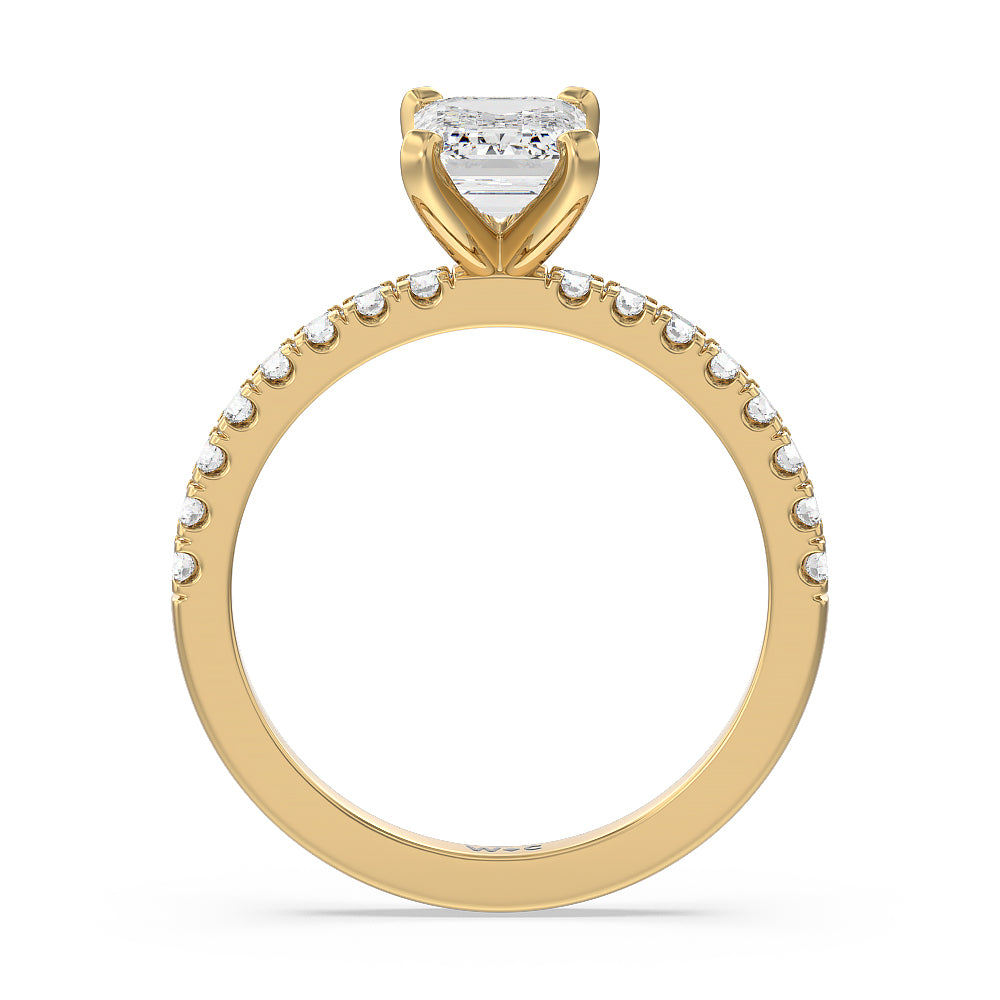 Vela Classic Pave Diamond Engagement Ring with Emerald Cut Diamond in 14KT Yellow Gold view 2
