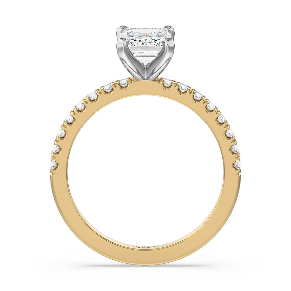 Vela Classic Pave Diamond Engagement Ring with Emerald Cut Diamond in 14KT White & Yellow Gold view 2
