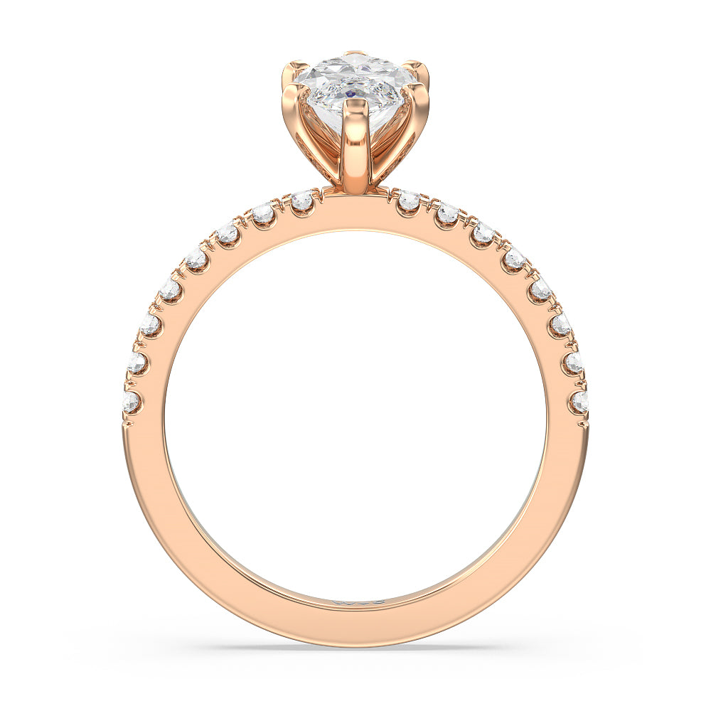 Vela Classic Pave Diamond Engagement Ring with Marquise Cut Diamond in 14KT Rose Gold view 2
