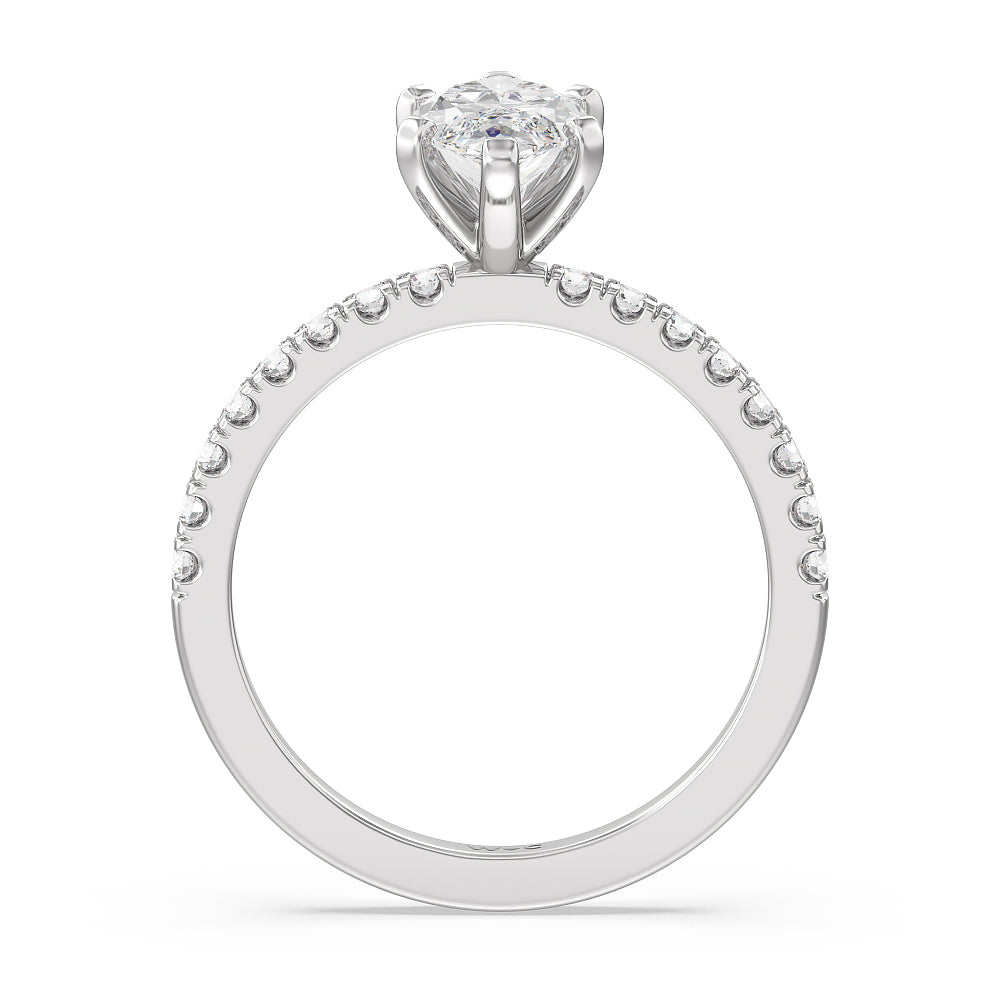 Vela Classic Pave Diamond Engagement Ring with Marquise Cut Diamond in 14KT Platinum view 2
