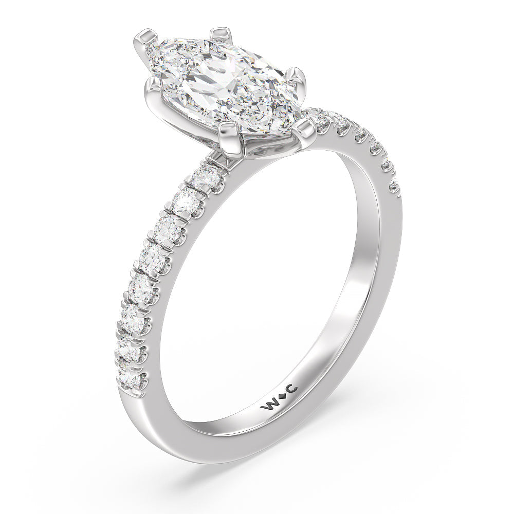 Vela Classic Pave Diamond Engagement Ring with Marquise Cut Diamond in 14KT Platinum view 3
