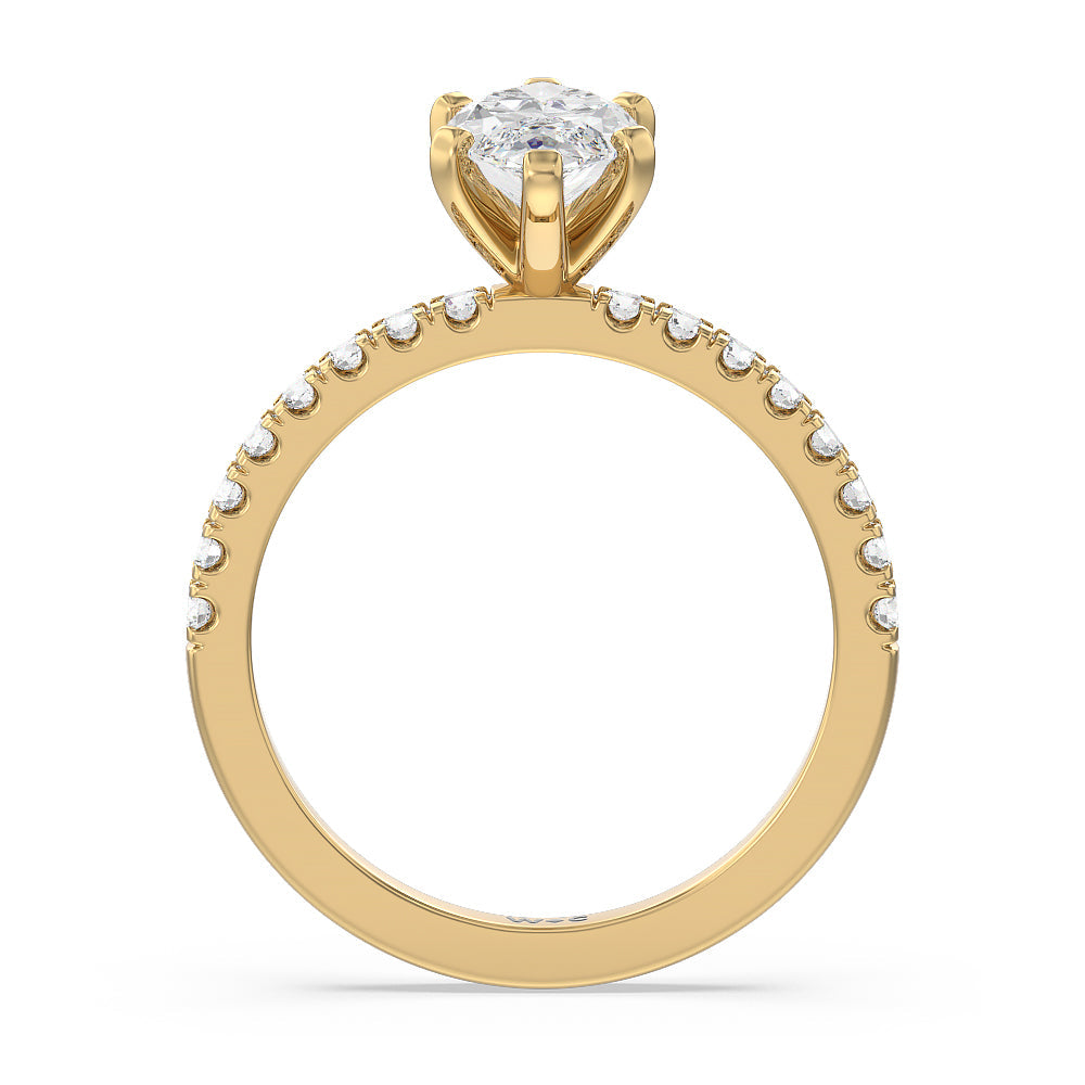 Vela Classic Pave Diamond Engagement Ring with Marquise Cut Diamond in 14KT Yellow Gold view 2

