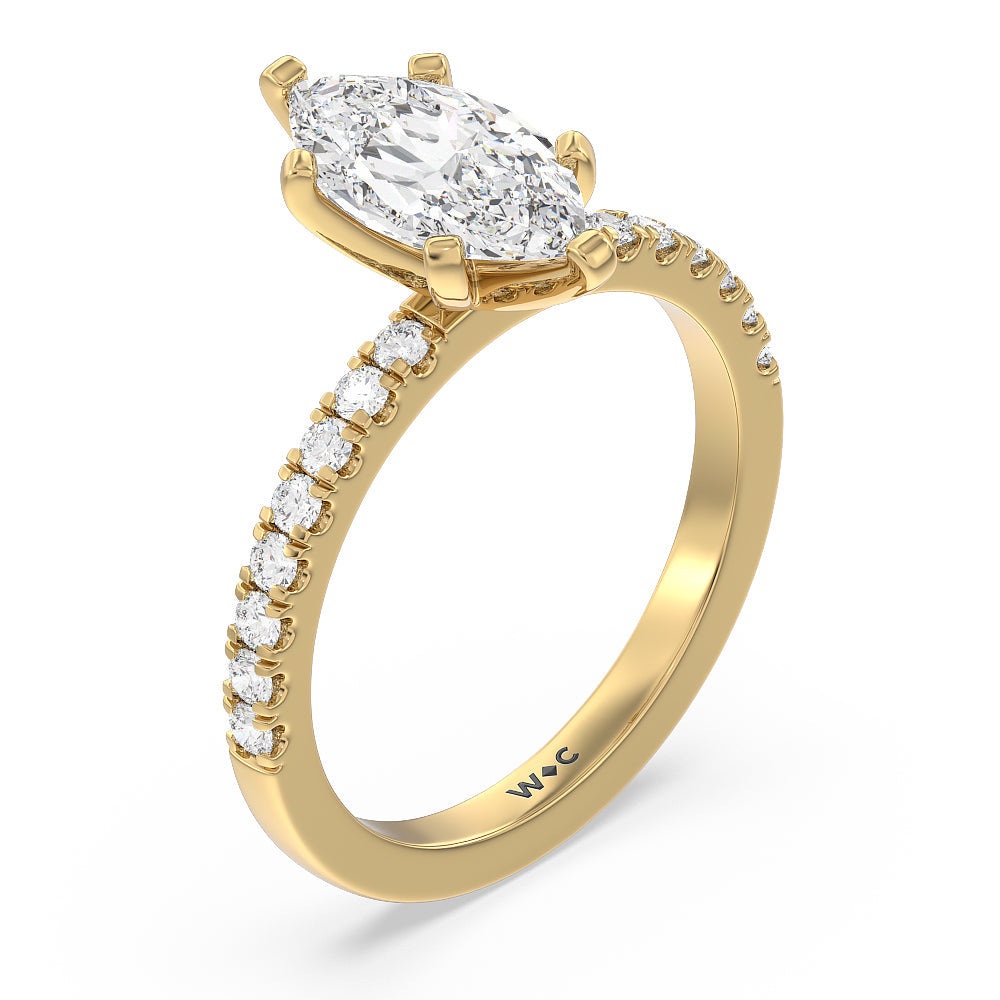 Vela Classic Pave Diamond Engagement Ring with Marquise Cut Diamond in 14KT Yellow Gold view 3
