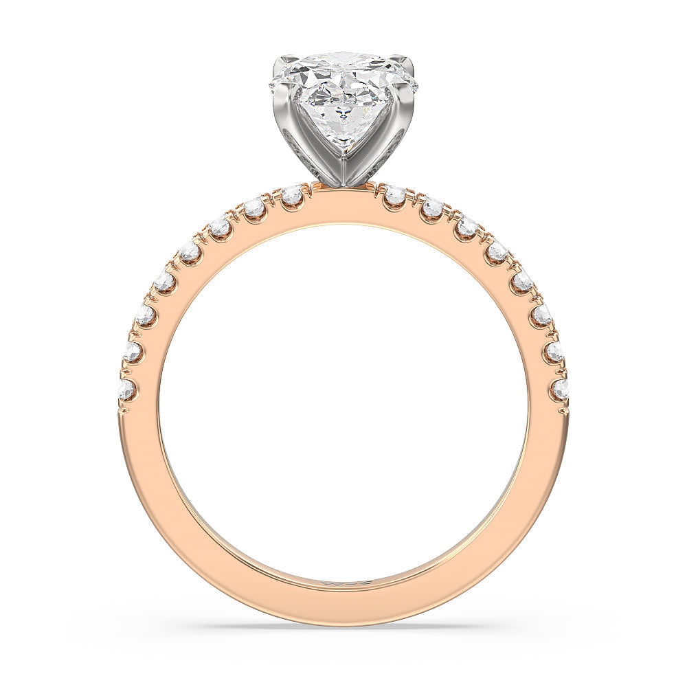 Vela Classic Pave Diamond Engagement Ring with Oval Cut Diamond in 14KT White & Rose Gold view 2
