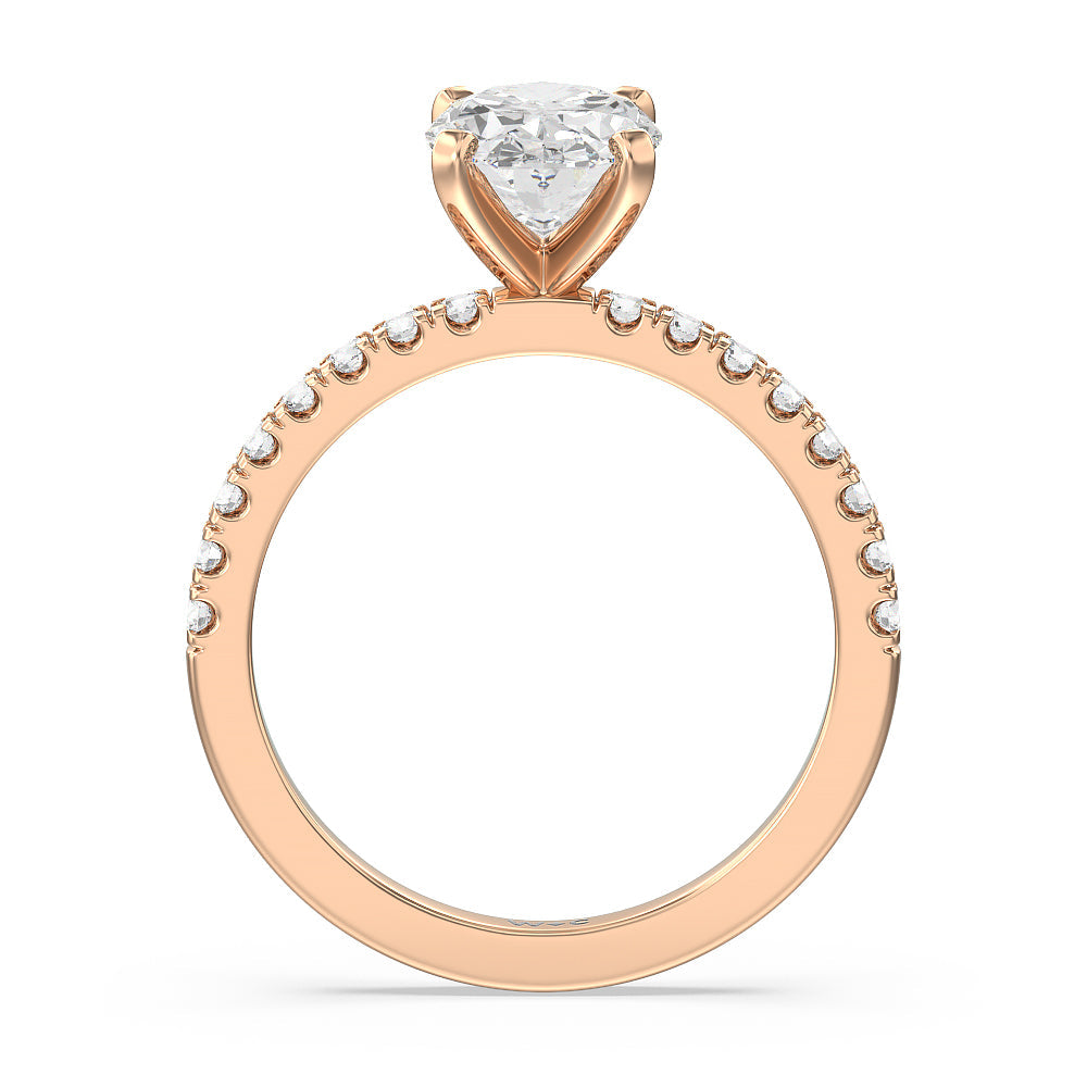 Vela Classic Pave Diamond Engagement Ring with Oval Cut Diamond in 14KT Rose Gold view 3
