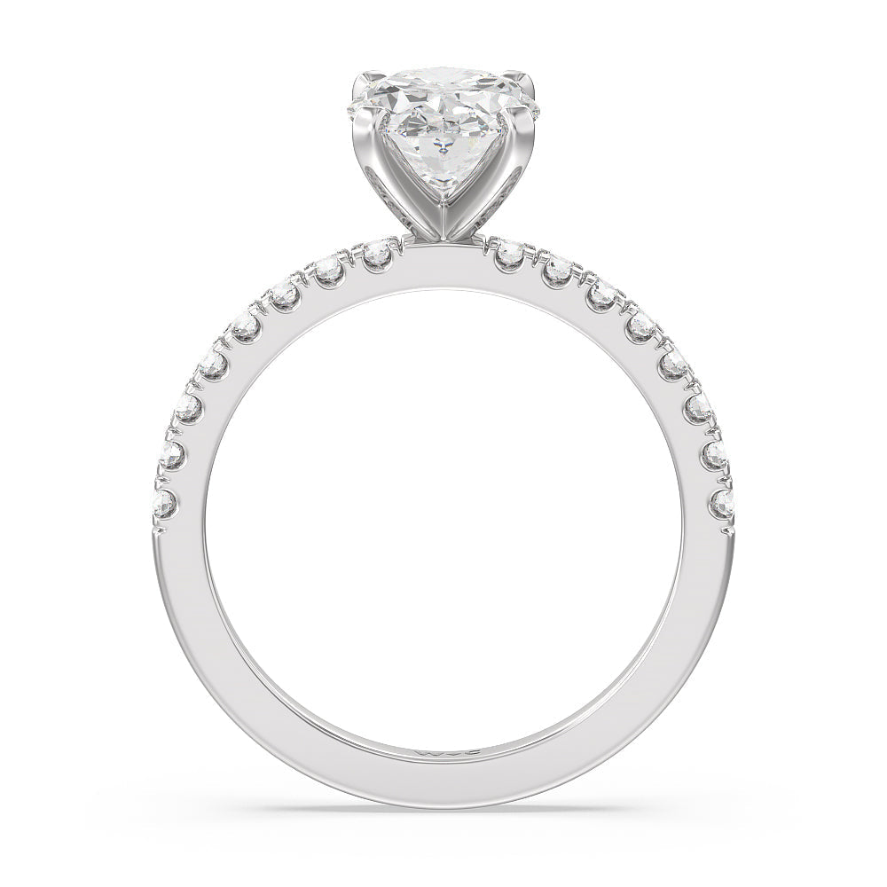 Vela Classic Pave Diamond Engagement Ring with Oval Cut Diamond in 14KT Platinum view 3
